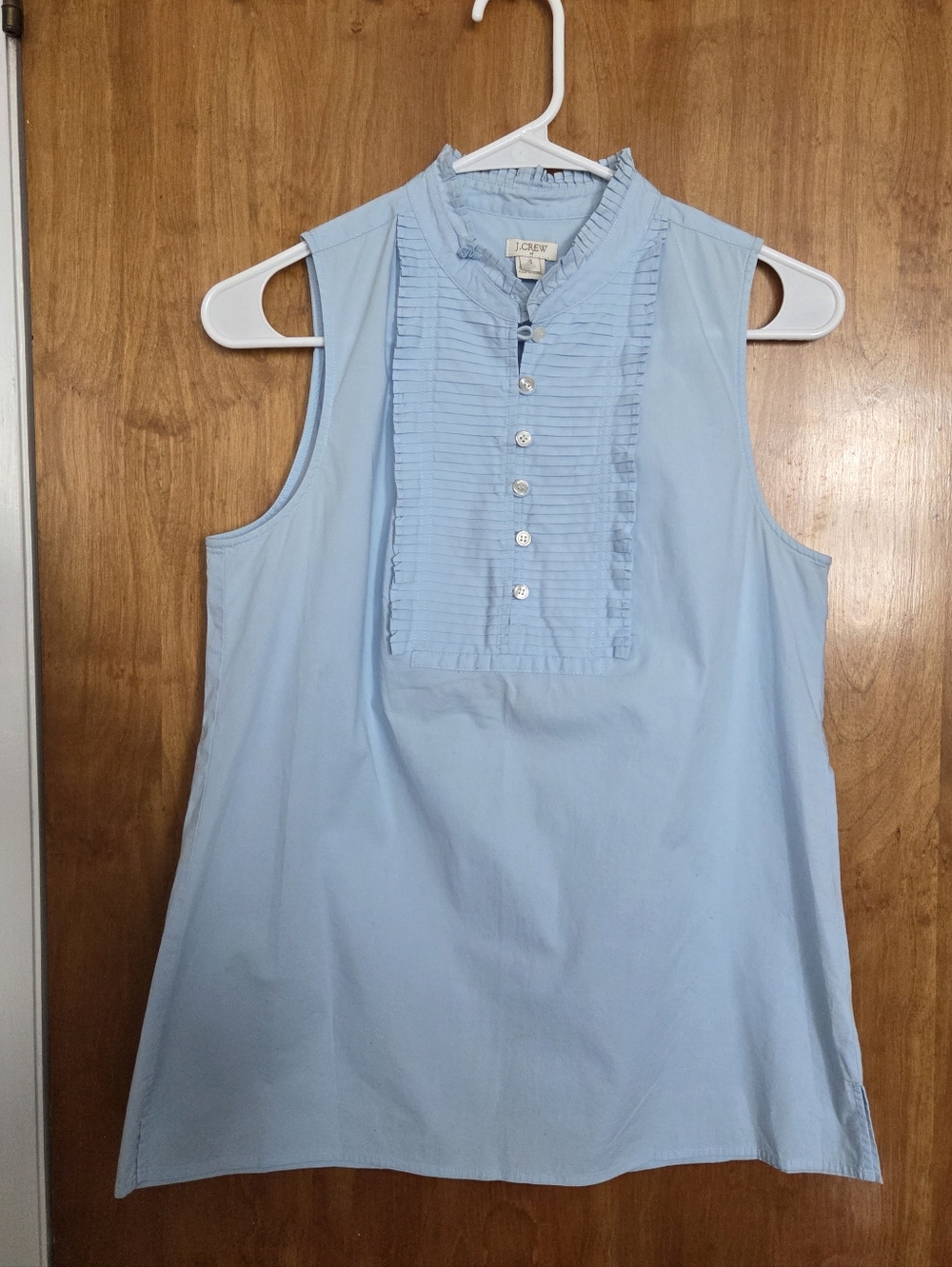 J. Crew Pale Blue Ruffled Neck Sleeveless Top